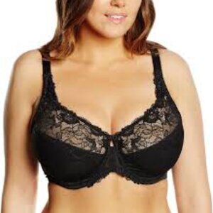 Delmira Black Full Coverage Underwire Unlined Minimizer Lace Bra Size 42G
